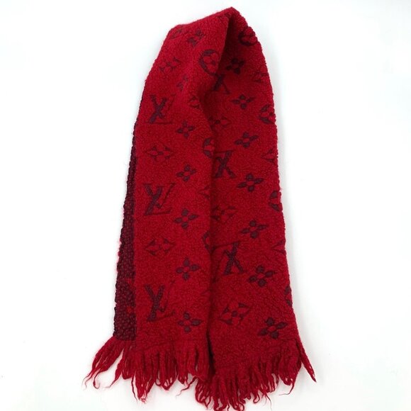 Louis Vuitton Red Wool & Silk Fringe Scarf - Picture 7 of 8
